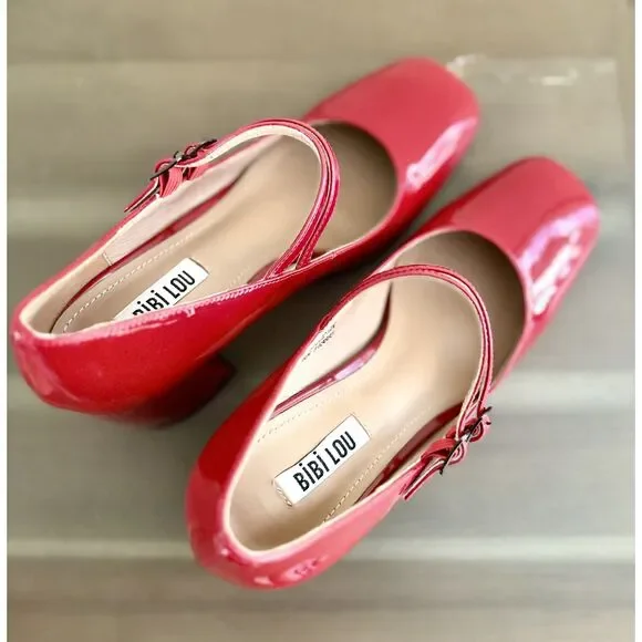 Bibi Lou Milena Double Strap Red Patent Mary Jane Heels Womens Size 38 (US 8) - Picture 3 of 8